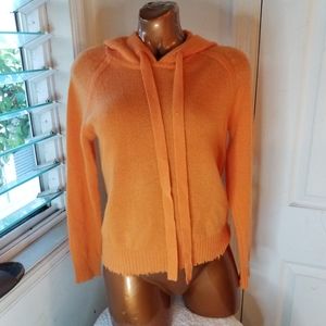 MINNIE ROSE 100% cashmere orange frayed edge hoodie sweater S
